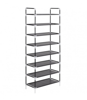 Shoe Rack with 8 Shelves Metal and Non-woven Fabric Black