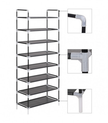 Shoe Rack with 8 Shelves Metal and Non-woven Fabric Black
