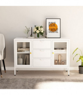 Sideboard White 105x35x70 cm Steel and Tempered Glass