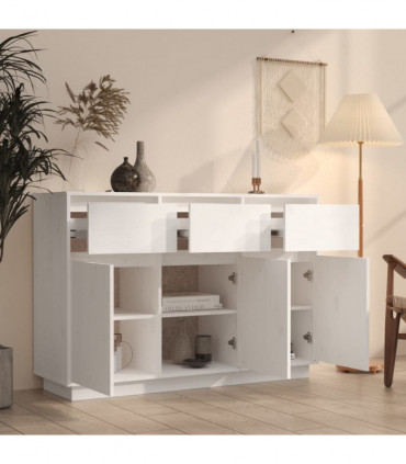 Sideboard White 110x34x75 cm Solid Wood Pine