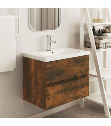 Sink Cabinet Smoked Oak 60x38.5x45 cm Engineered Wood