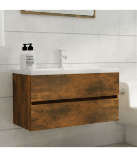 Sink Cabinet Smoked Oak 90x38.5x45 cm Engineered Wood