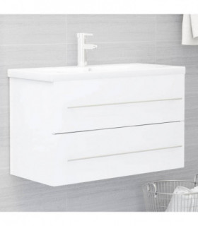 Sink Cabinet with Built-in Basin White Engineered Wood