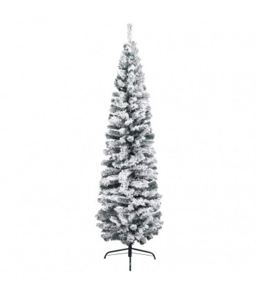Slim Artificial Christmas Tree with Flocked Snow Green 180 cm PVC