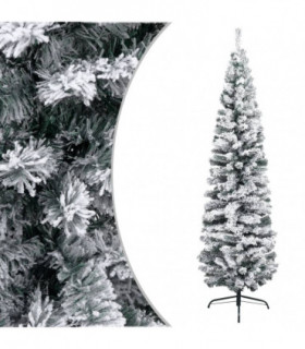 Slim Artificial Christmas Tree with Flocked Snow Green 210 cm PVC