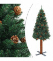 Slim Christmas Tree with Real Wood and Cones Green 180 cm PVC