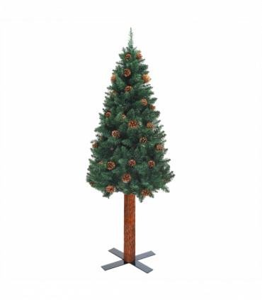 Slim Christmas Tree with Real Wood and Cones Green 180 cm PVC