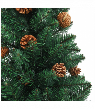 Slim Christmas Tree with Real Wood and Cones Green 180 cm PVC