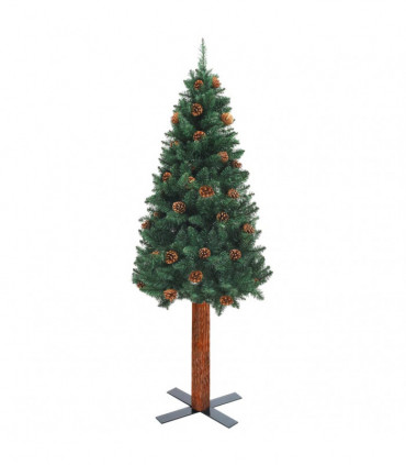 Slim Christmas Tree with Real Wood and Cones Green 210 cm PVC