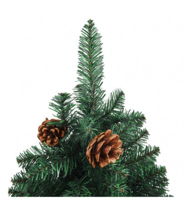 Slim Christmas Tree with Real Wood and Cones Green 210 cm PVC