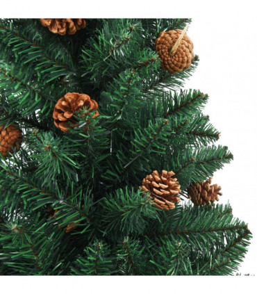 Slim Christmas Tree with Real Wood and Cones Green 210 cm PVC