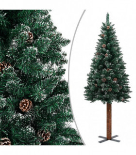 Slim Christmas Tree with Real Wood and White Snow Green 180 cm