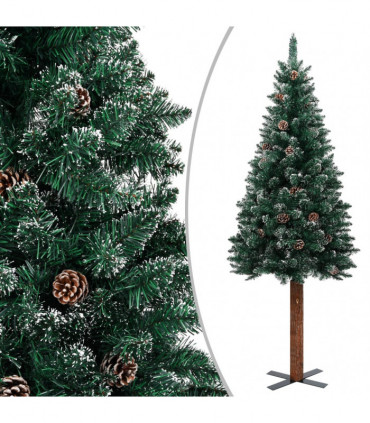 Slim Christmas Tree with Real Wood and White Snow Green 180 cm