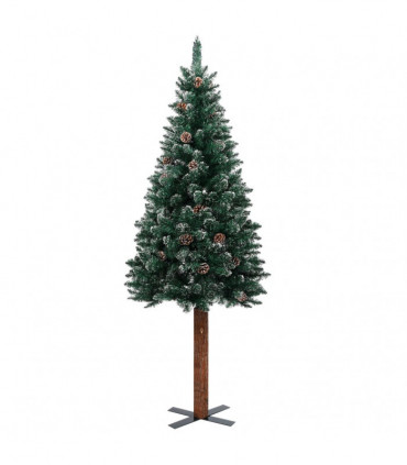 Slim Christmas Tree with Real Wood and White Snow Green 180 cm