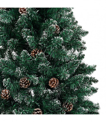 Slim Christmas Tree with Real Wood and White Snow Green 180 cm