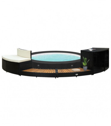 Spa Surround Black Poly Rattan and Solid  Acacia Wood