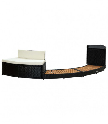 Spa Surround Black Poly Rattan and Solid  Acacia Wood