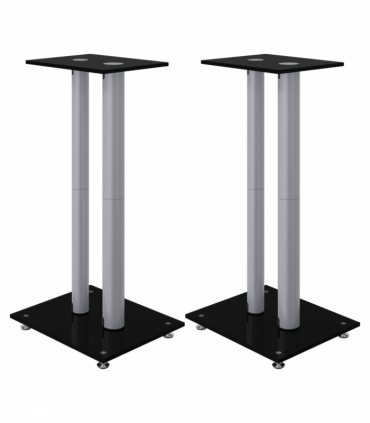 Speaker Stands 2pcs Black&Silver Tempered Glass 2 Pillars Design