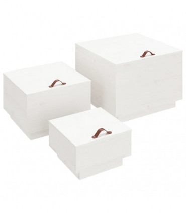 Storage Boxes with Lids 3 pcs White Solid Wood Pine