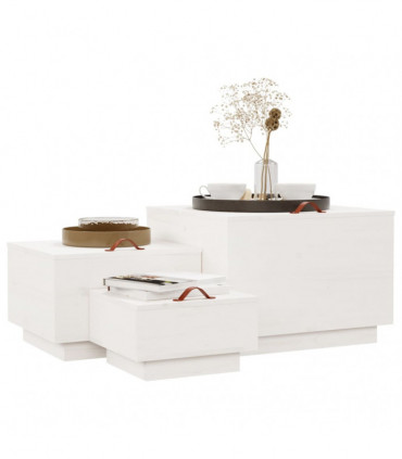 Storage Boxes with Lids 3 pcs White Solid Wood Pine