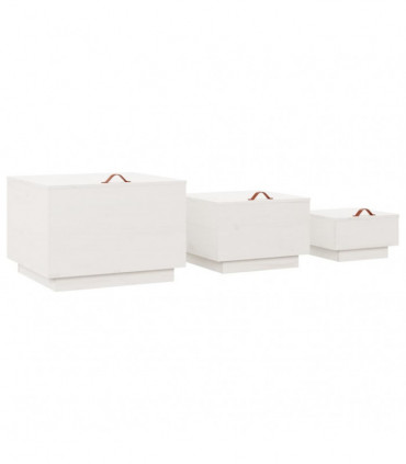 Storage Boxes with Lids 3 pcs White Solid Wood Pine