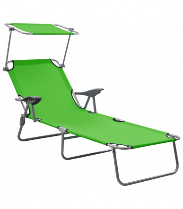 Sun Lounger with Canopy Steel Green
