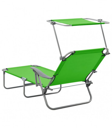 Sun Lounger with Canopy Steel Green