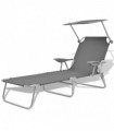 Sun Lounger with Canopy Steel Grey