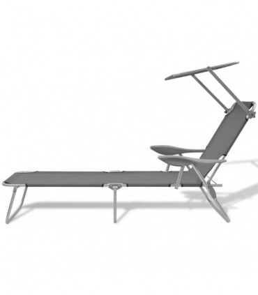 Sun Lounger with Canopy Steel Grey