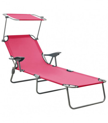 Sun Lounger with Canopy Steel Pink