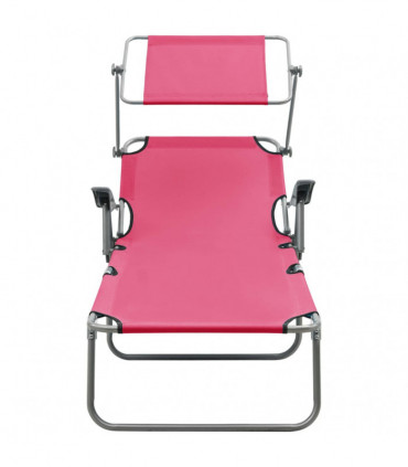 Sun Lounger with Canopy Steel Pink