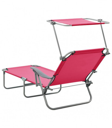 Sun Lounger with Canopy Steel Pink