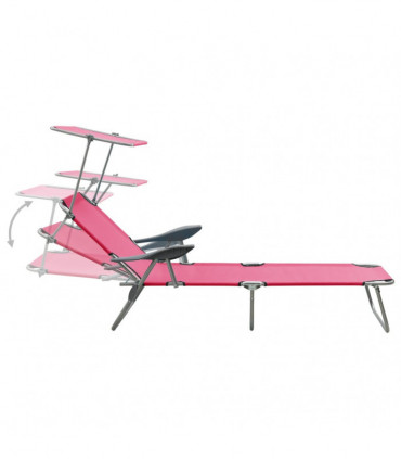 Sun Lounger with Canopy Steel Pink