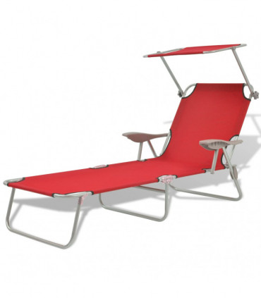 Sun Lounger with Canopy Steel Red