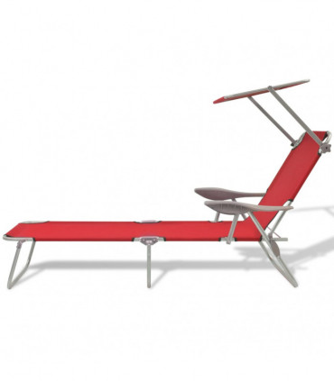 Sun Lounger with Canopy Steel Red