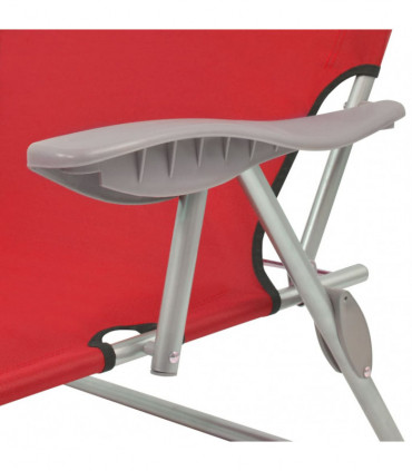 Sun Lounger with Canopy Steel Red