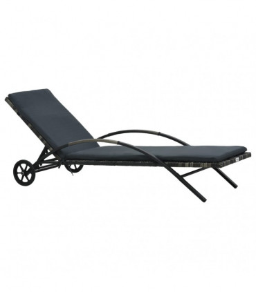 Sun Lounger with Cushion & Wheels Poly Rattan Anthracite