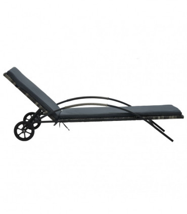 Sun Lounger with Cushion & Wheels Poly Rattan Anthracite