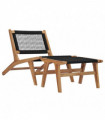 Sun Lounger with Footrest Solid Teak Wood and Rope