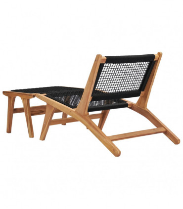 Sun Lounger with Footrest Solid Teak Wood and Rope