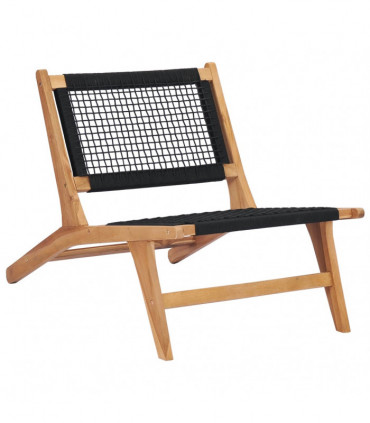 Sun Lounger with Footrest Solid Teak Wood and Rope