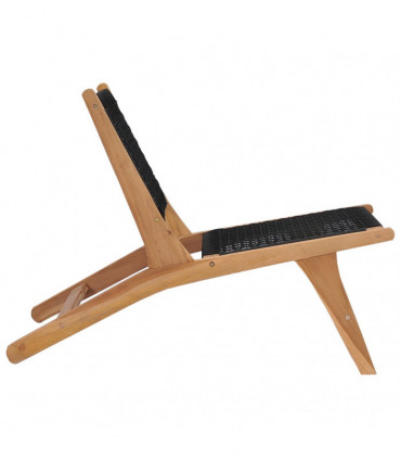 Sun Lounger with Footrest Solid Teak Wood and Rope