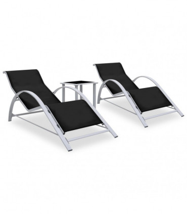 Sun Loungers 2 pcs with Table Aluminium Black