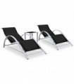 Sun Loungers 2 pcs with Table Aluminium Black