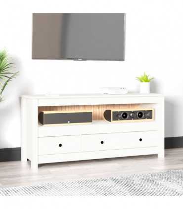 TV Cabinet White 114x35x52 cm Solid Wood Pine