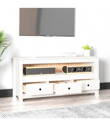 TV Cabinet White 114x35x52 cm Solid Wood Pine