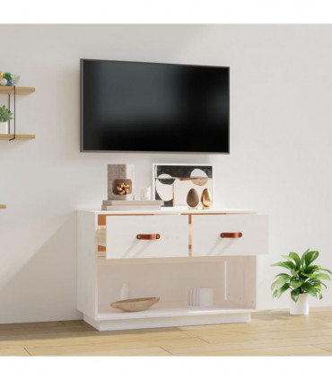 TV Cabinet White 90x40x60 cm Solid Wood Pine