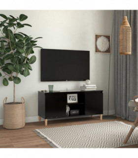 TV Cabinet with Solid Wood Legs Black 103.5x35x50 cm