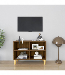 TV Cabinet with Solid Wood Legs Brown Oak 69.5x30x50 cm