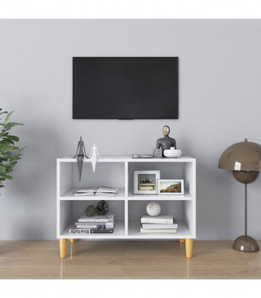 TV Cabinet with Solid Wood Legs White 69.5x30x50 cm